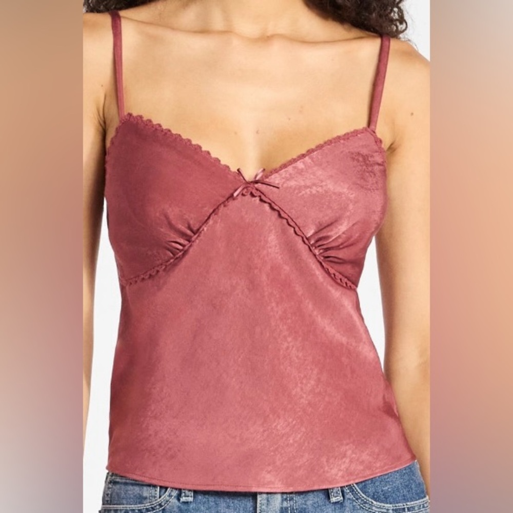 No Boundaries Woven Cami Top with Lace Trim and Bow, Women's size XXL (20)